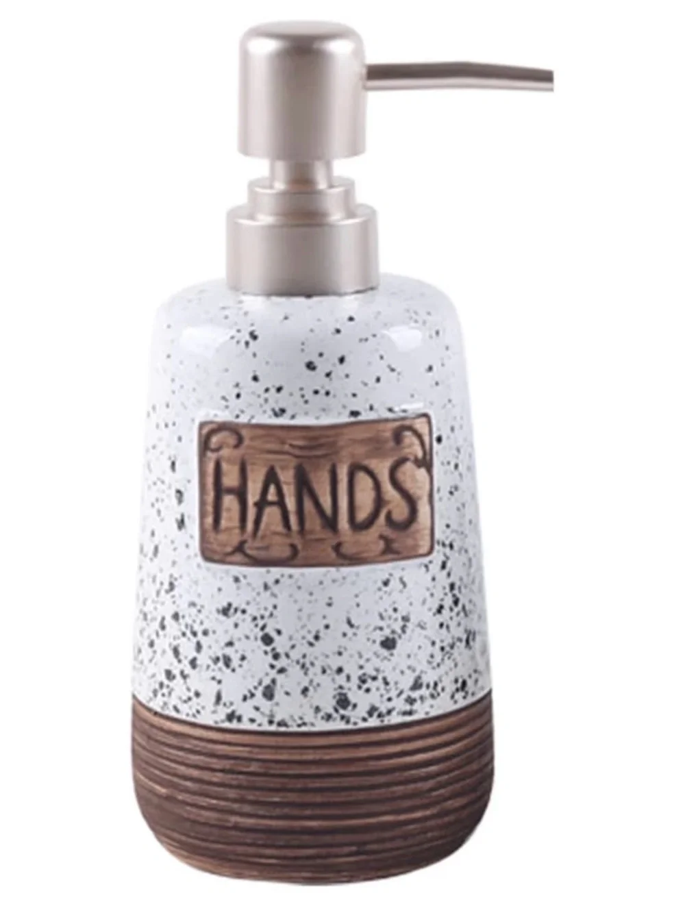 Ceramic 'Hands' Soap Dispenser - Speckled White with Brown Accent